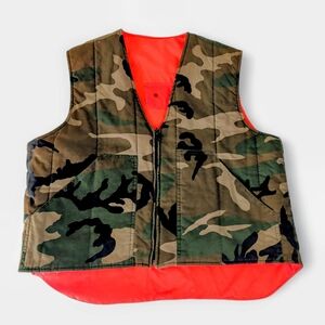 Avid Outdoor Hunting Vest Mens Large Blaze Orange Camo Reversible Bright Zip Up